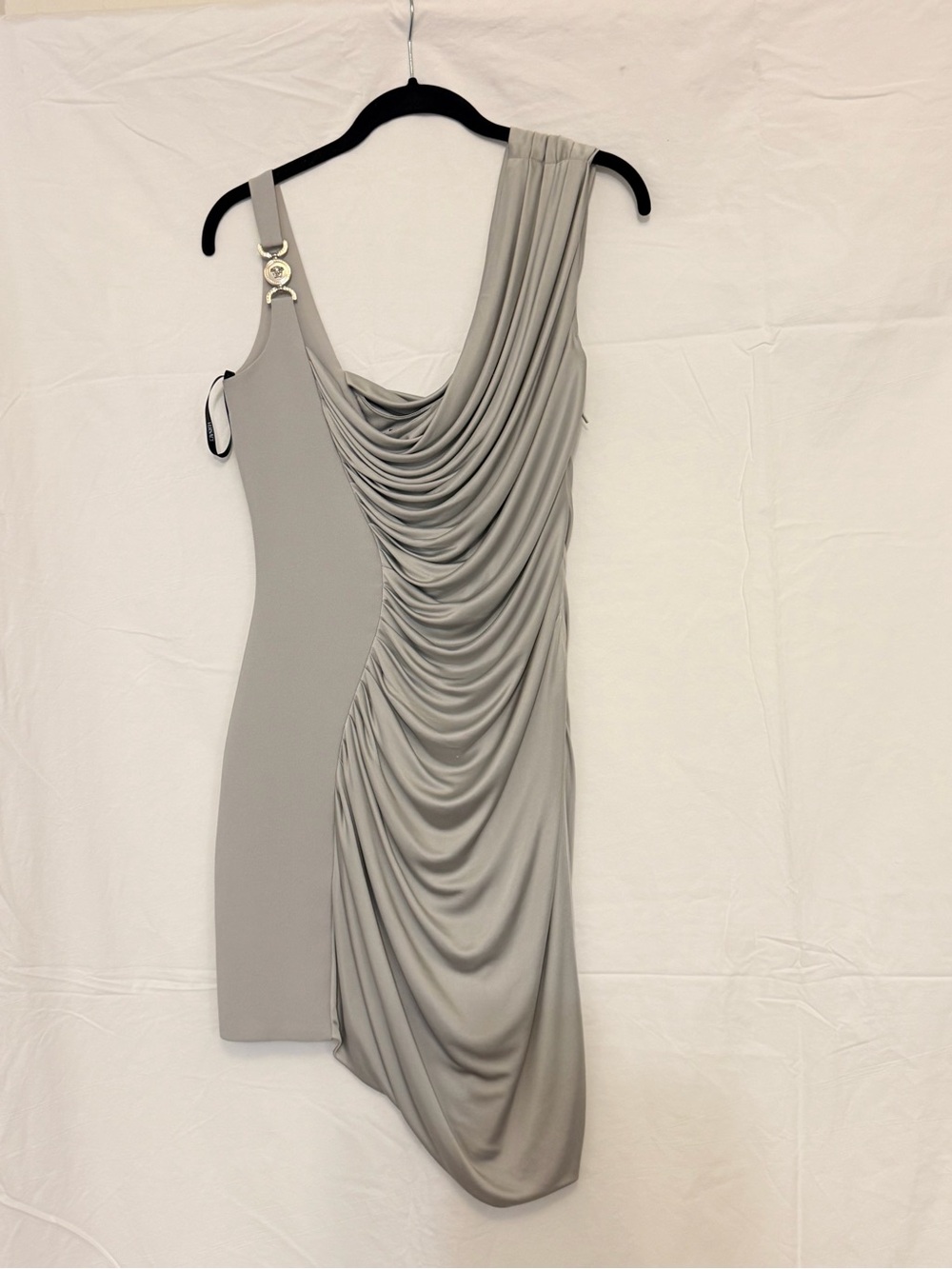 Versace Light Grey One-Shoulder Draped Bodycon Dress